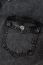 Short Sleeve Flap Pocket Button Up Raw Hem Denim Shirt - Women / Jeans & Denim by Trendsi | Available at Handbags Specialist Headquarter