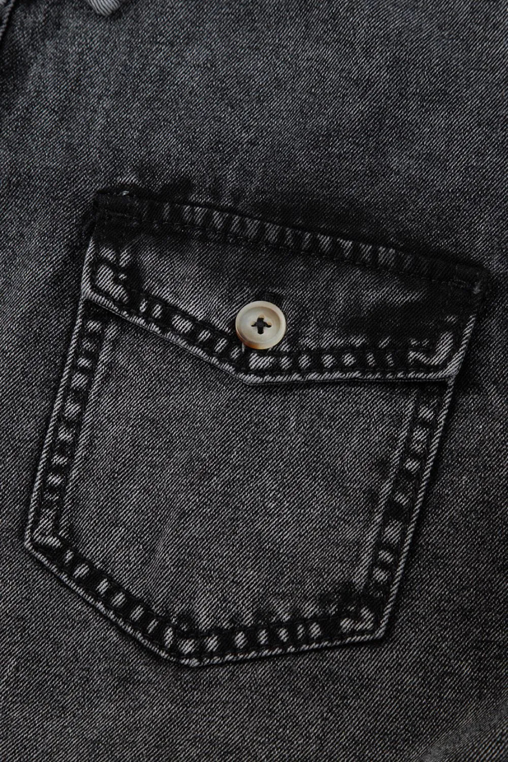 Short Sleeve Flap Pocket Button Up Raw Hem Denim Shirt - Women / Jeans & Denim by Trendsi | Available at Handbags Specialist Headquarter