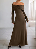 Off-Shoulder Long Sleeve Bodycon Maxi Dress - Maxi Dress by Trendsi | Available at Handbags Specialist Headquarter