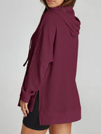 Slit Drawstring Waffle Knit Hoodie - Tops by Trendsi | Available at Handbags Specialist Headquarter