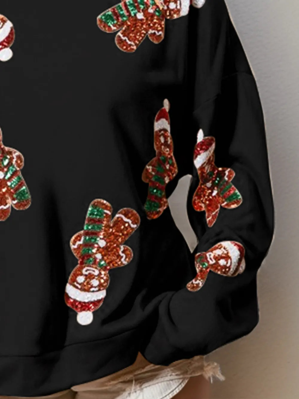 Sequin Gingerbread Man Long Sleeve Sweatshirt - Men's Sweatshirts by Trendsi | Available at Handbags Specialist Headquarter