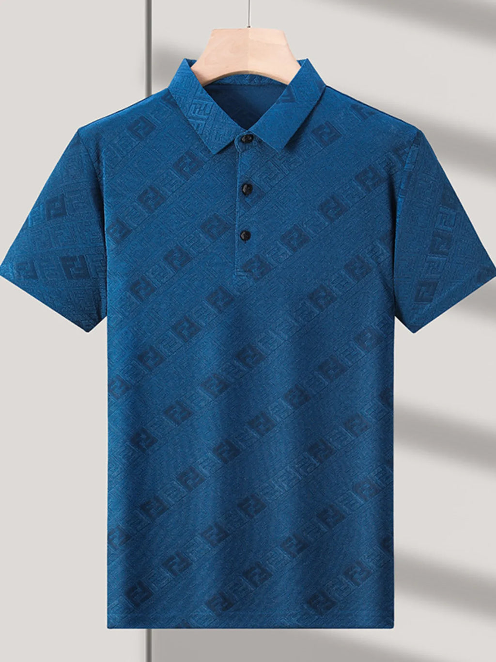 Men's Plus Size  Jacquard Pattern Short Sleeve Polo - mens-shirts by Trendsi | Available at Handbags Specialist Headquarter
