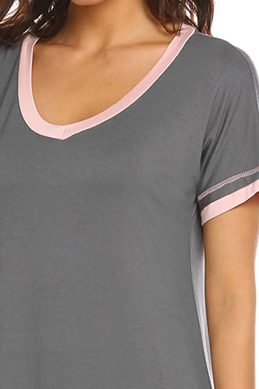 Contrast Trim Short Sleeve Lounge Dress - Sleepwear by Trendsi | Available at Handbags Specialist Headquarter