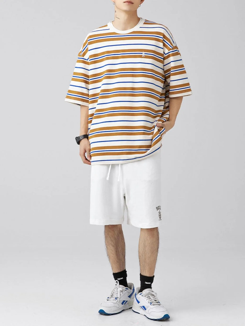 Men's Plus Size Basic style Round Neck Striped T-Shirt - Men's T-Shirt by Trendsi | Available at Handbags Specialist Headquarter