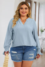 Plus Size Eyelet Notched Flounce Sleeve Blouse - Plus Size Shirts by Trendsi | Available at Handbags Specialist Headquarter