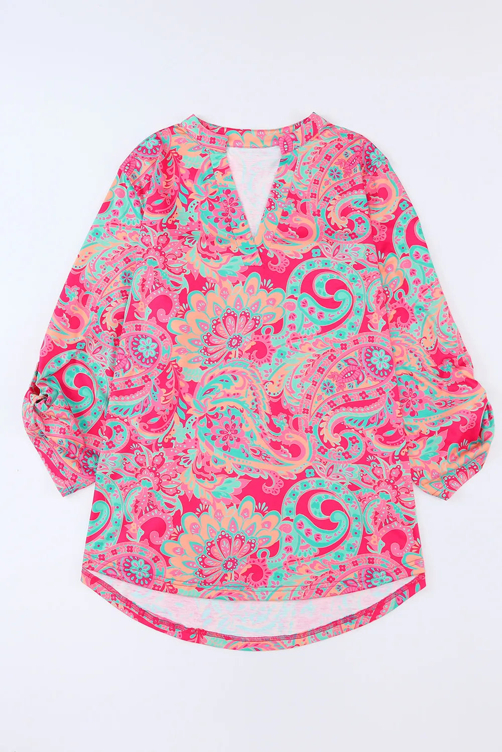 Plus Size Printed Notched Long Sleeve Blouse - Plus Size Shirts by Trendsi | Available at Handbags Specialist Headquarter