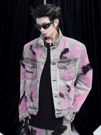 Men's Plus Size Graffiti Washed Button Up Denim Jacket - Men's jackets by Trendsi | Available at Handbags Specialist Headquarter