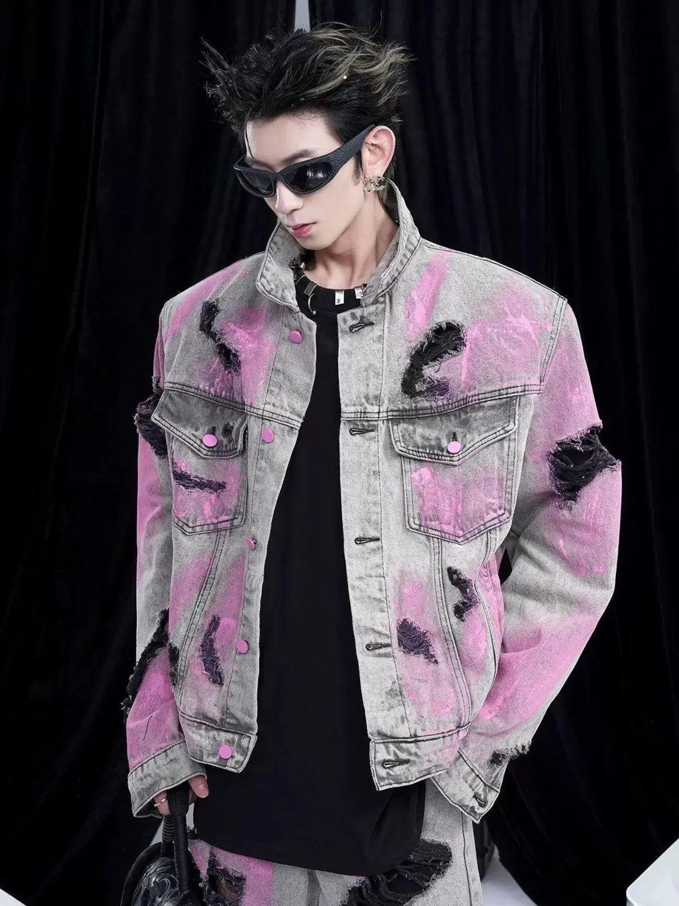 Men's Plus Size Graffiti Washed Button Up Denim Jacket - Men's jackets by Trendsi | Available at Handbags Specialist Headquarter