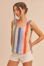 Aemi + Co Contrast Striped Scoop Neck Tie Shoulder Tank - Tops by Trendsi | Available at Handbags Specialist Headquarter