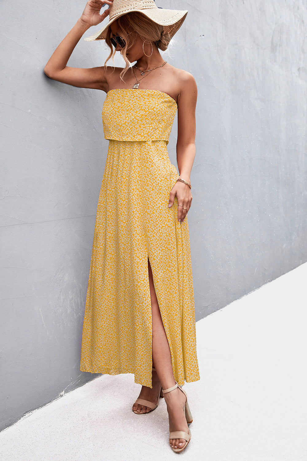 Strapless Split Maxi Dress - Maxi Dress by Trendsi | Available at Handbags Specialist Headquarter