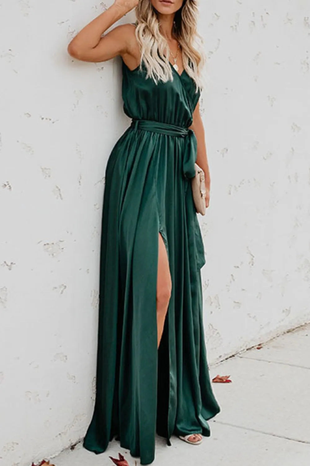 Surplice Tie Waist Maxi Dress - Maxi Dress by Trendsi | Available at Handbags Specialist Headquarter
