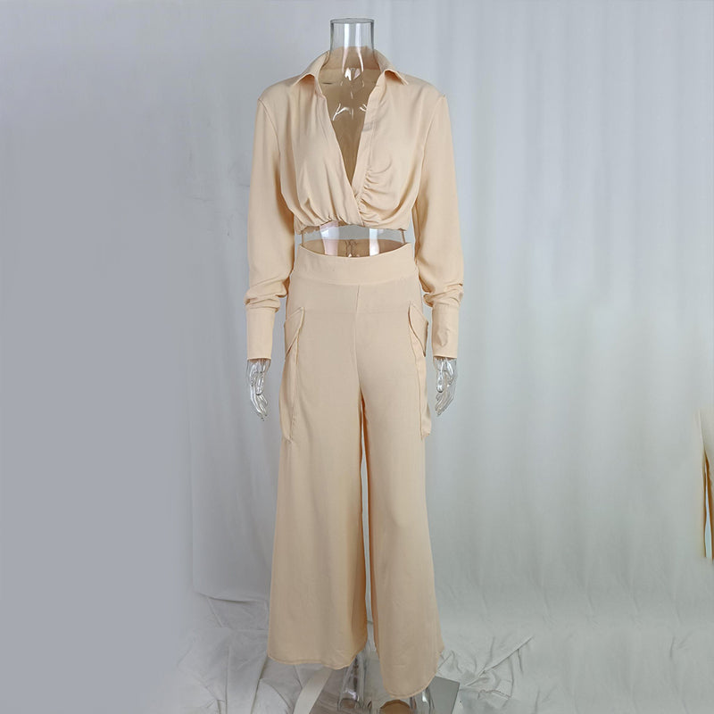 Crisscross Chic: Plus Size Pant Set with Pockets