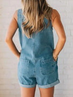 Zip Front Sleeveless Denim Romper - Women / Jeans & Denim by Trendsi | Available at Handbags Specialist Headquarter