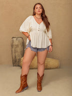 Plus Size Peplum V-Neck Half Sleeve Blouse - Plus Size Shirts by Trendsi | Available at Handbags Specialist Headquarter