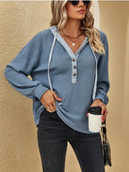 Drawstring Waffle Knit Hoodie - Tops by Trendsi | Available at Handbags Specialist Headquarter