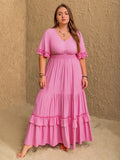Plus Size V-Neck Half Sleeve Maxi Dress - Dresses by Trendsi | Available at Handbags Specialist Headquarter