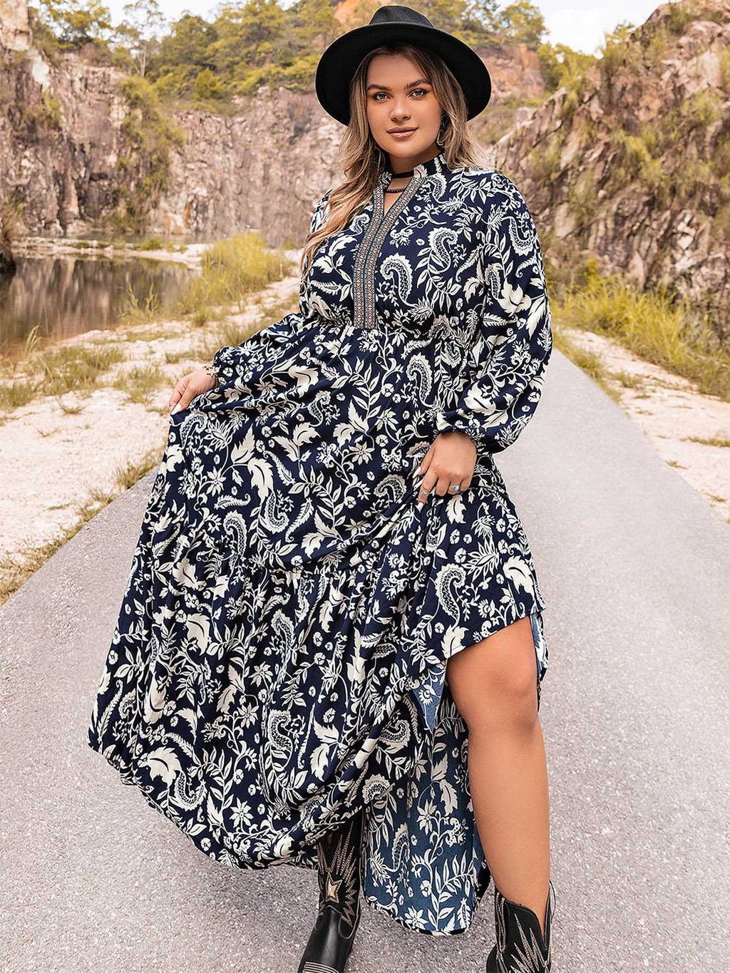 Plus Size Long Sleeve Maxi Dress - Dresses by Trendsi | Available at Handbags Specialist Headquarter