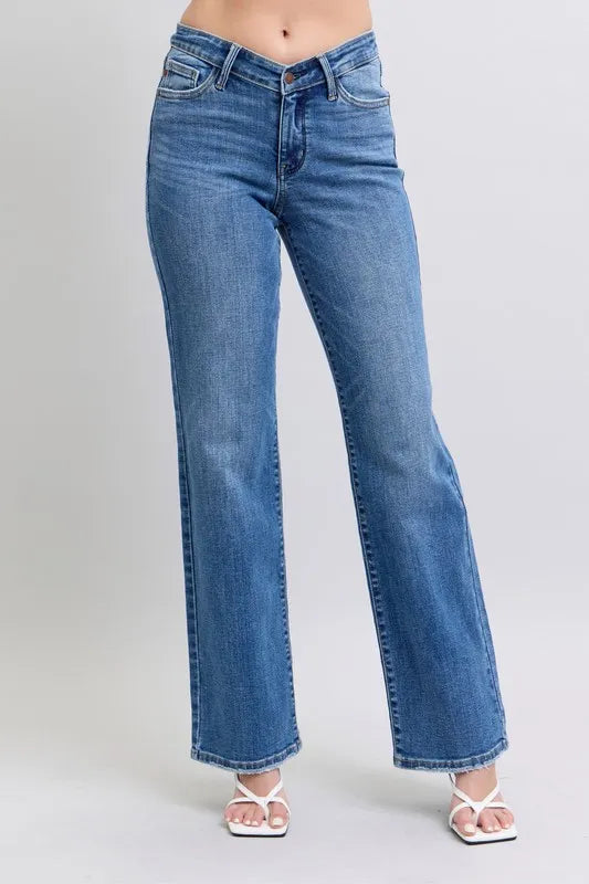 Judy Blue Full Size High Waist V-Front Vintage Wash Straight Jeans Plus Size - Women / Jeans & Denim by Trendsi | Available at Handbags Specialist Headquarter