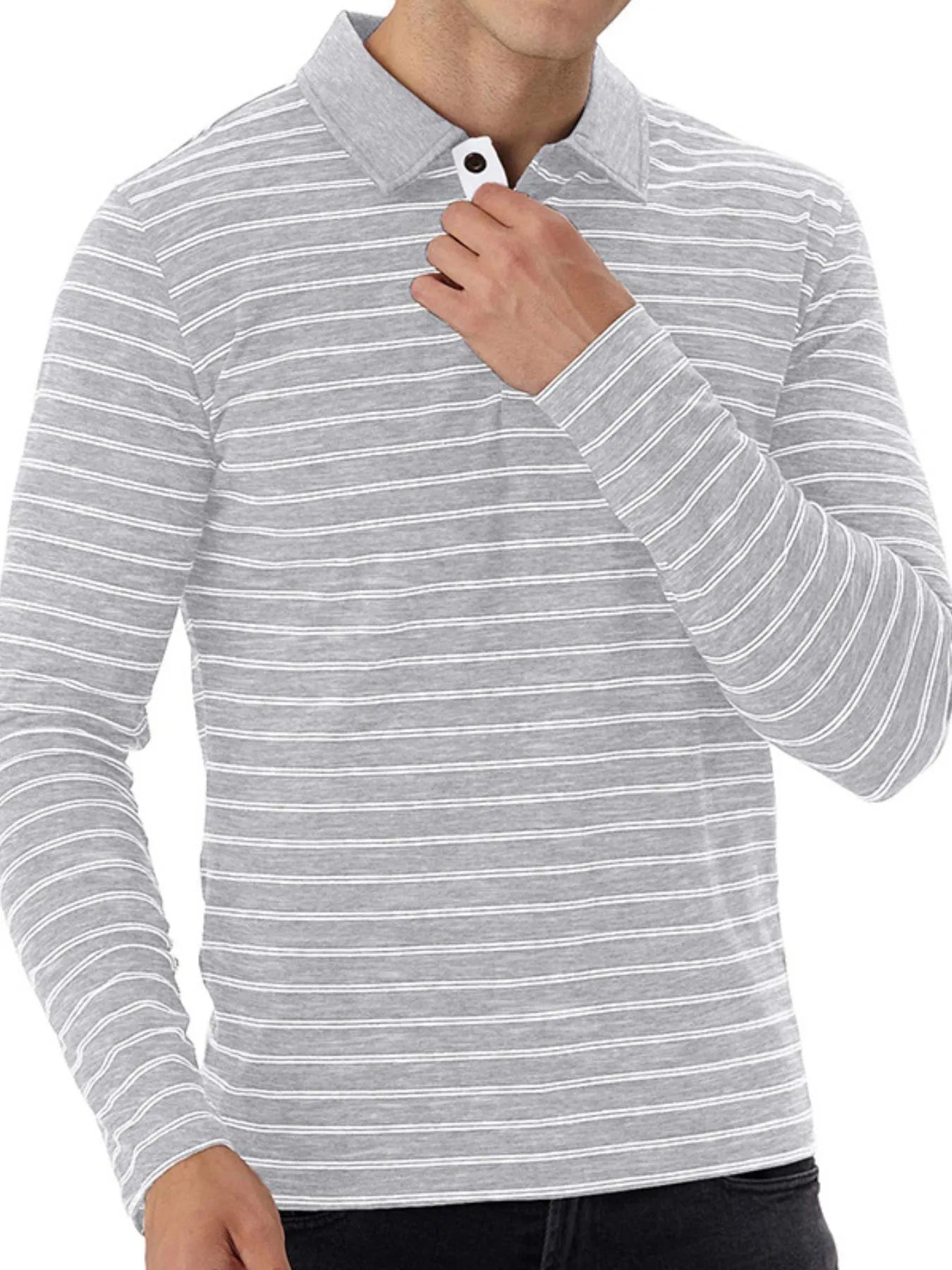Men's Striped Long Sleeve Polo Shirt - Men's Polo shirt by Trendsi | Available at Handbags Specialist Headquarter