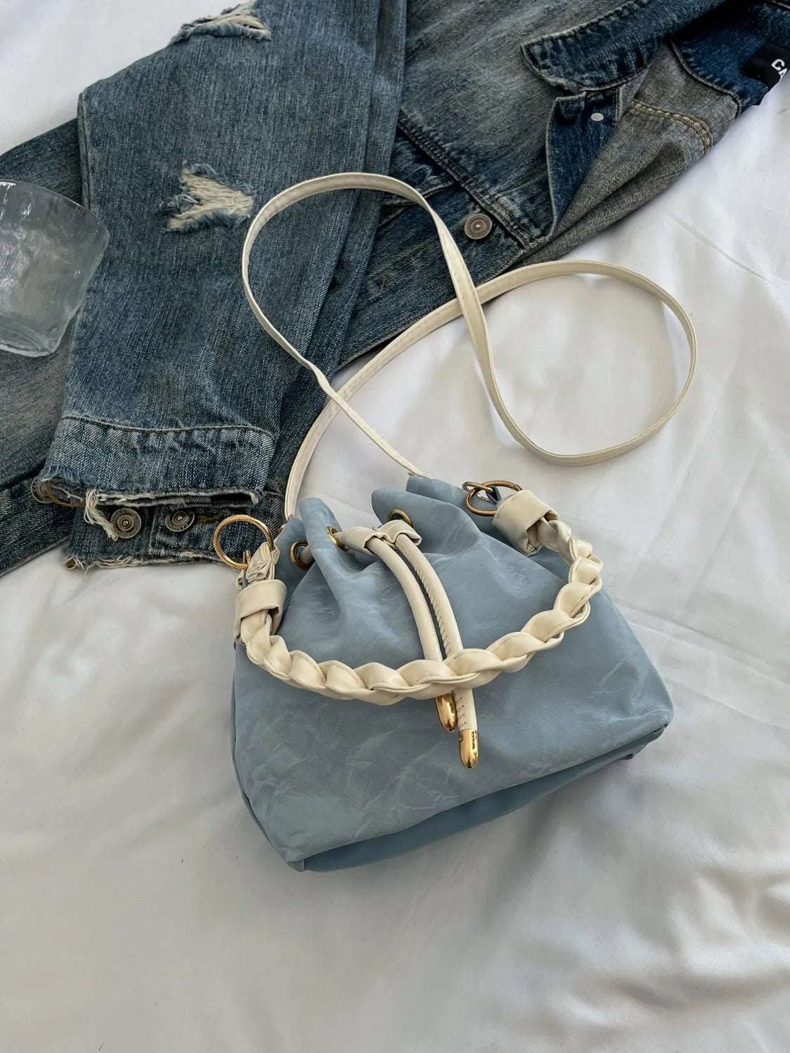 Drawstring PU Leather Bucket Bag - Crossbody Bag by Trendsi | Available at Handbags Specialist Headquarter