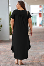 Plus Size V-Neck Short Sleeve Maxi Dress - Dresses by Trendsi | Available at Handbags Specialist Headquarter