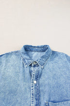 Oversized Button Down Denim Shirt Dress - Women / Jeans & Denim by Trendsi | Available at Handbags Specialist Headquarter