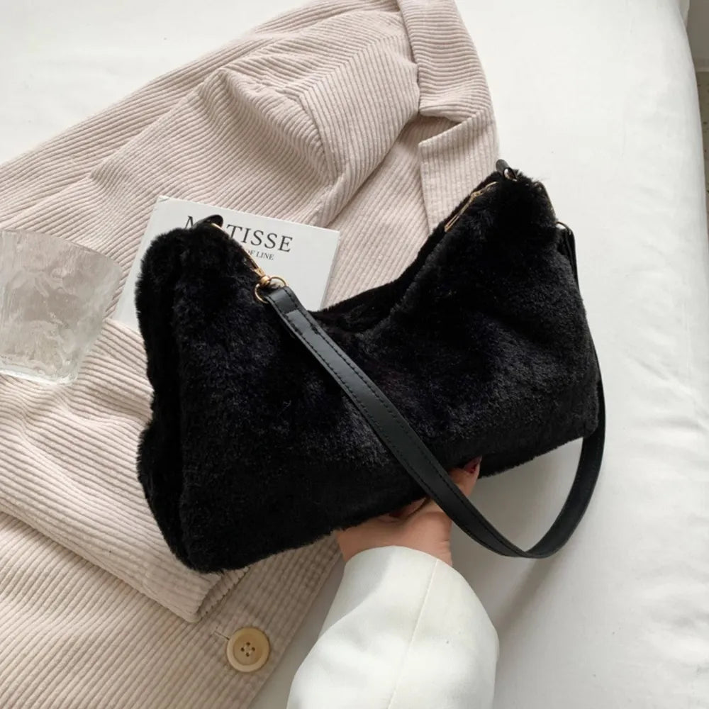 Faux Fur Removable Strap Shoulder Bag - Handbags by Trendsi | Available at Handbags Specialist Headquarter