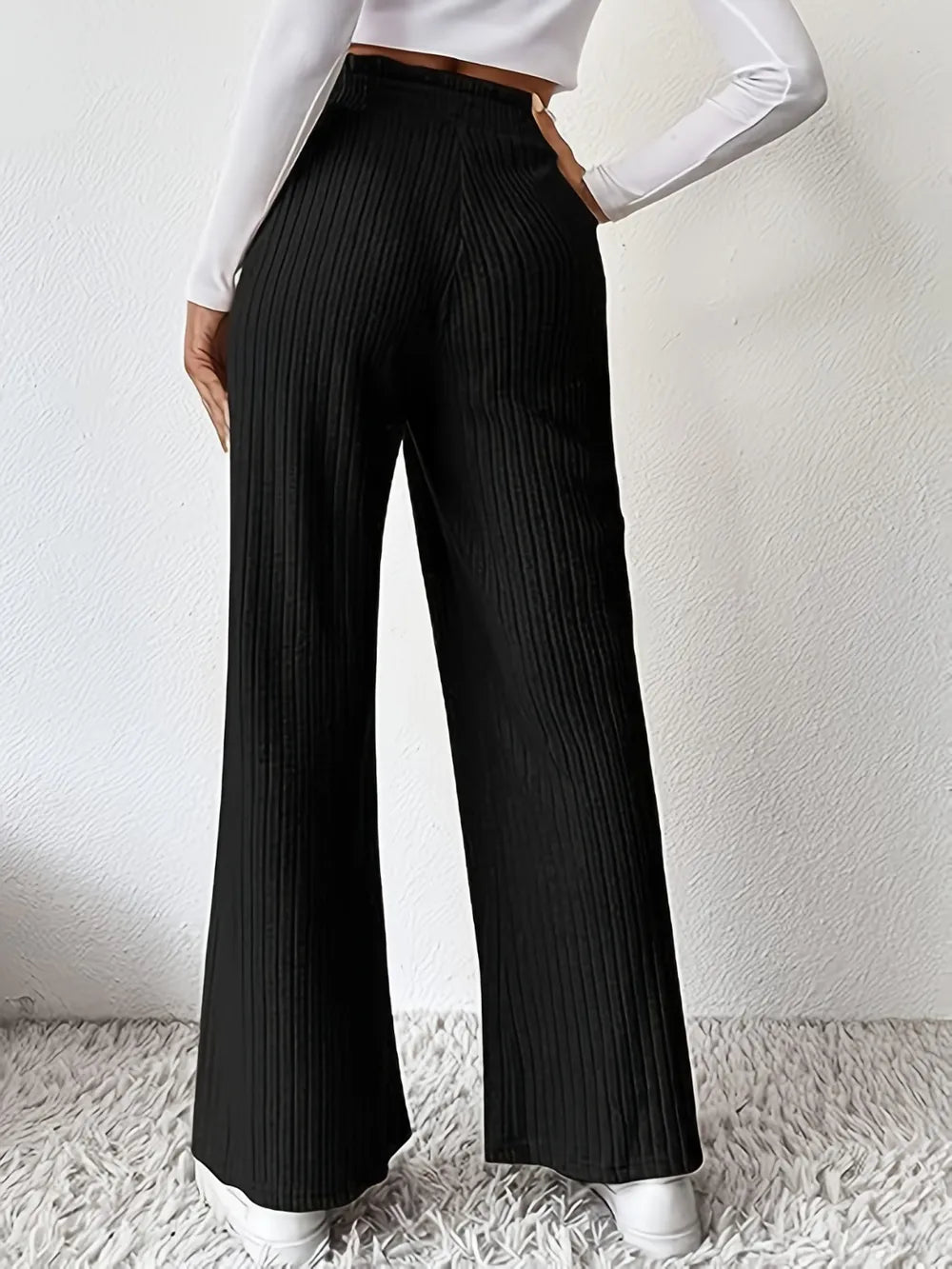 Ribbed High Waist Pants - Women Pants by Trendsi | Available at Handbags Specialist Headquarter