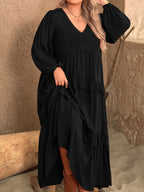 Plus Size Ruffled V-Neck Long Sleeve Dress - Dresses by Trendsi | Available at Handbags Specialist Headquarter