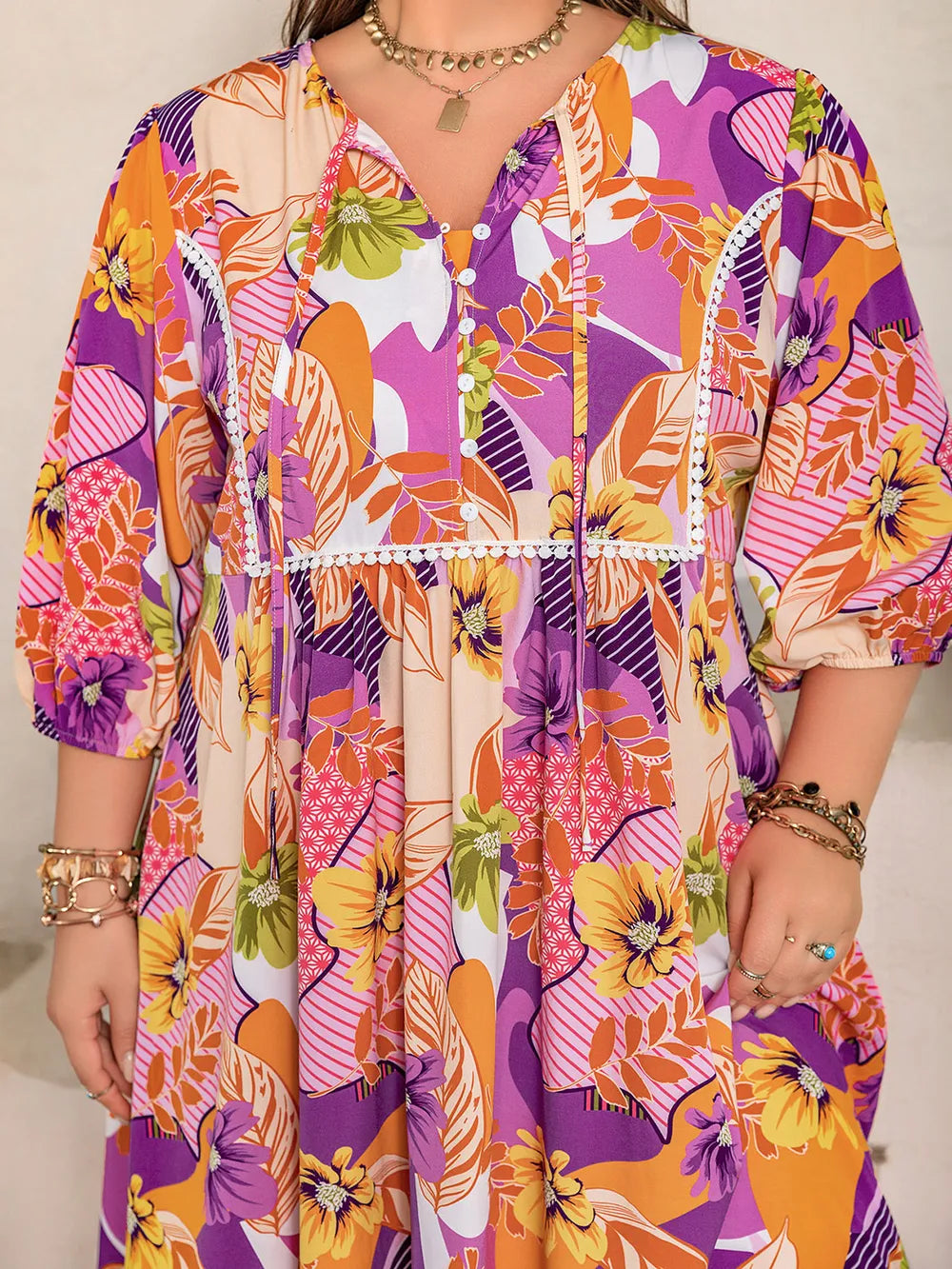 Plus Size Printed Tie Neck Maxi Dress - Dresses by Trendsi | Available at Handbags Specialist Headquarter