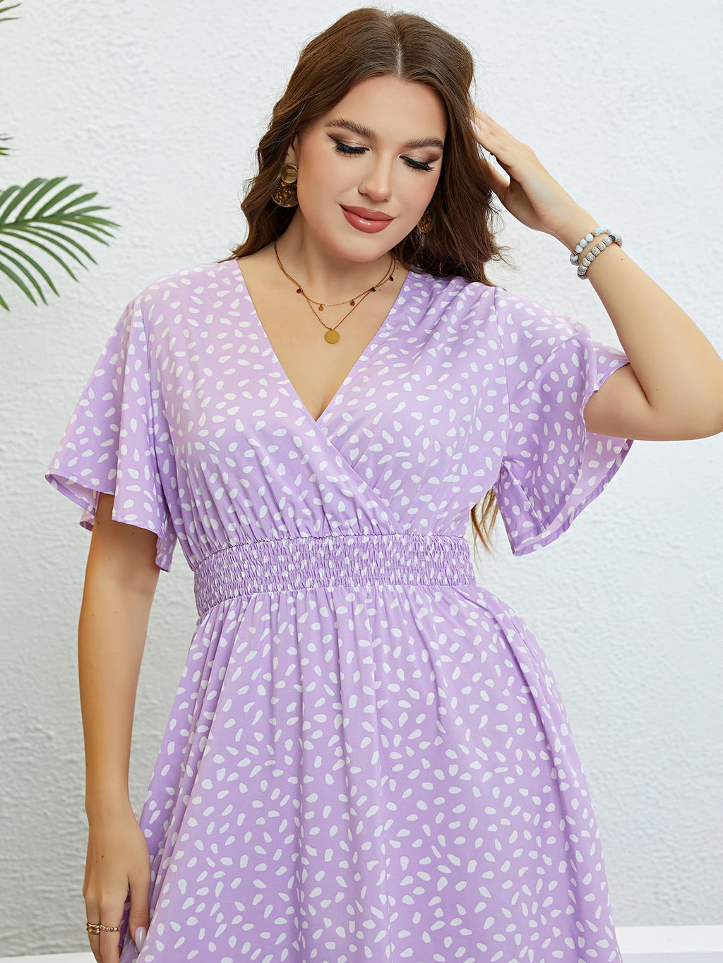 Honey Plus Size Printed Smocked Waist Surplice Dress - Dresses by Trendsi | Available at Handbags Specialist Headquarter
