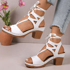 Lace-Up Block Heel Sandals - Women Sandals by Trendsi | Available at Handbags Specialist Headquarter