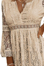 Lace V-Neck Three-Quarter Sleeve Dress - Dresses by Trendsi | Available at Handbags Specialist Headquarter
