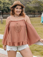 Plus Size Frill Square Neck Long Sleeve Blouse - Plus Size Shirts by Trendsi | Available at Handbags Specialist Headquarter