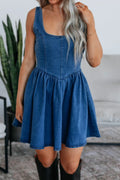 V-Back Bow Tie Denim Skater Dress - Women / Jeans & Denim by Trendsi | Available at Handbags Specialist Headquarter