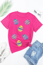 Sequin Easter Egg Short Sleeve T-Shirt - Tops by Trendsi | Available at Handbags Specialist Headquarter