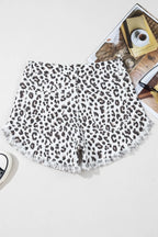 Leopard Frayed Hem Denim Shorts - Women / Jeans & Denim by Trendsi | Available at Handbags Specialist Headquarter