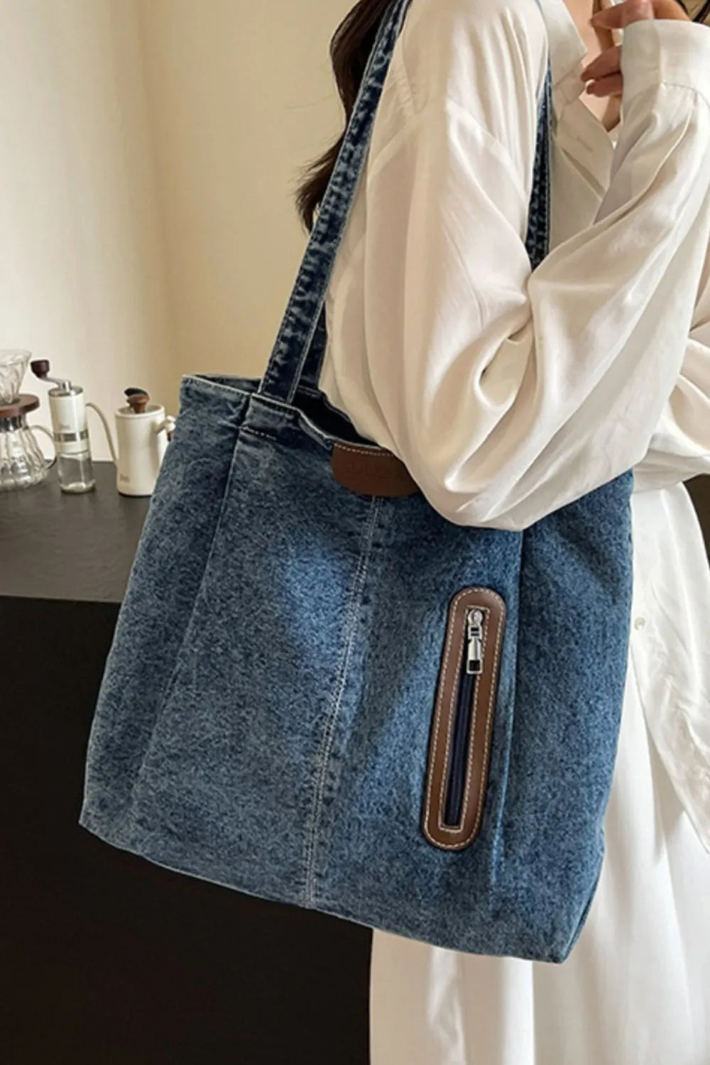 Medium Denim Tote Bag - Tote Bag by Trendsi | Available at Handbags Specialist Headquarter