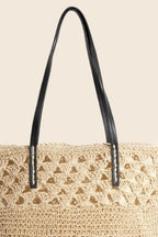 Fame Faux Leather Handle Knitted Tote Bag - Tote Bag by Trendsi | Available at Handbags Specialist Headquarter