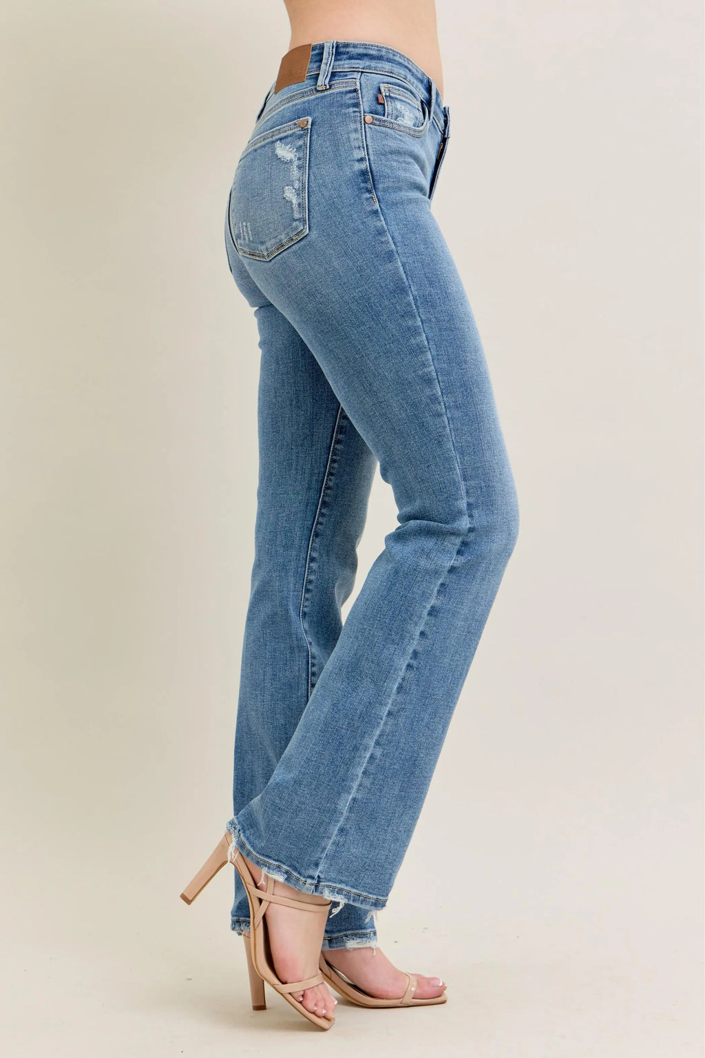 Judy Blue Full Size Mid Rise Wash Destroy Hem Bootcut Jeans Plus Size - Women / Jeans & Denim by Trendsi | Available at Handbags Specialist Headquarter