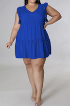 Plus Size V-Neck Frill Trim Mini Dress - Dresses by Trendsi | Available at Handbags Specialist Headquarter