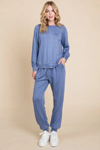 Super Lady Round Neck Raglan Sleeve Top and Pants Lounge Set - Sleepwear by Trendsi | Available at Handbags Specialist Headquarter