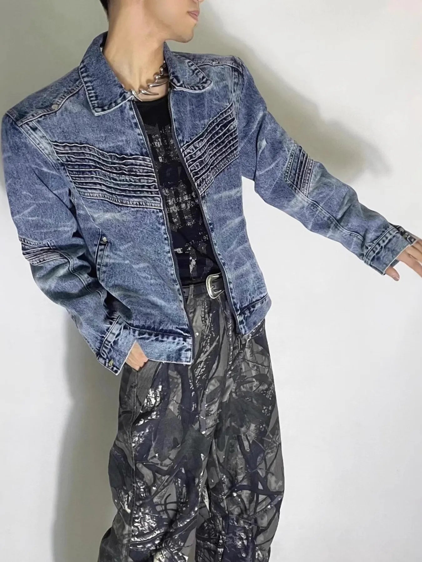 Men's Washed Zip Up Denim Jacket - Men's jackets by Trendsi | Available at Handbags Specialist Headquarter