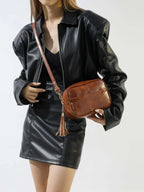 Tassel PU Leather Printed Strap Cassette Crossbody Bag - Crossbody Bag by Trendsi | Available at Handbags Specialist Headquarter