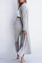 Open Front Long Sleeve Cardigan and Pants Lounge Set - Sleepwear by Trendsi | Available at Handbags Specialist Headquarter