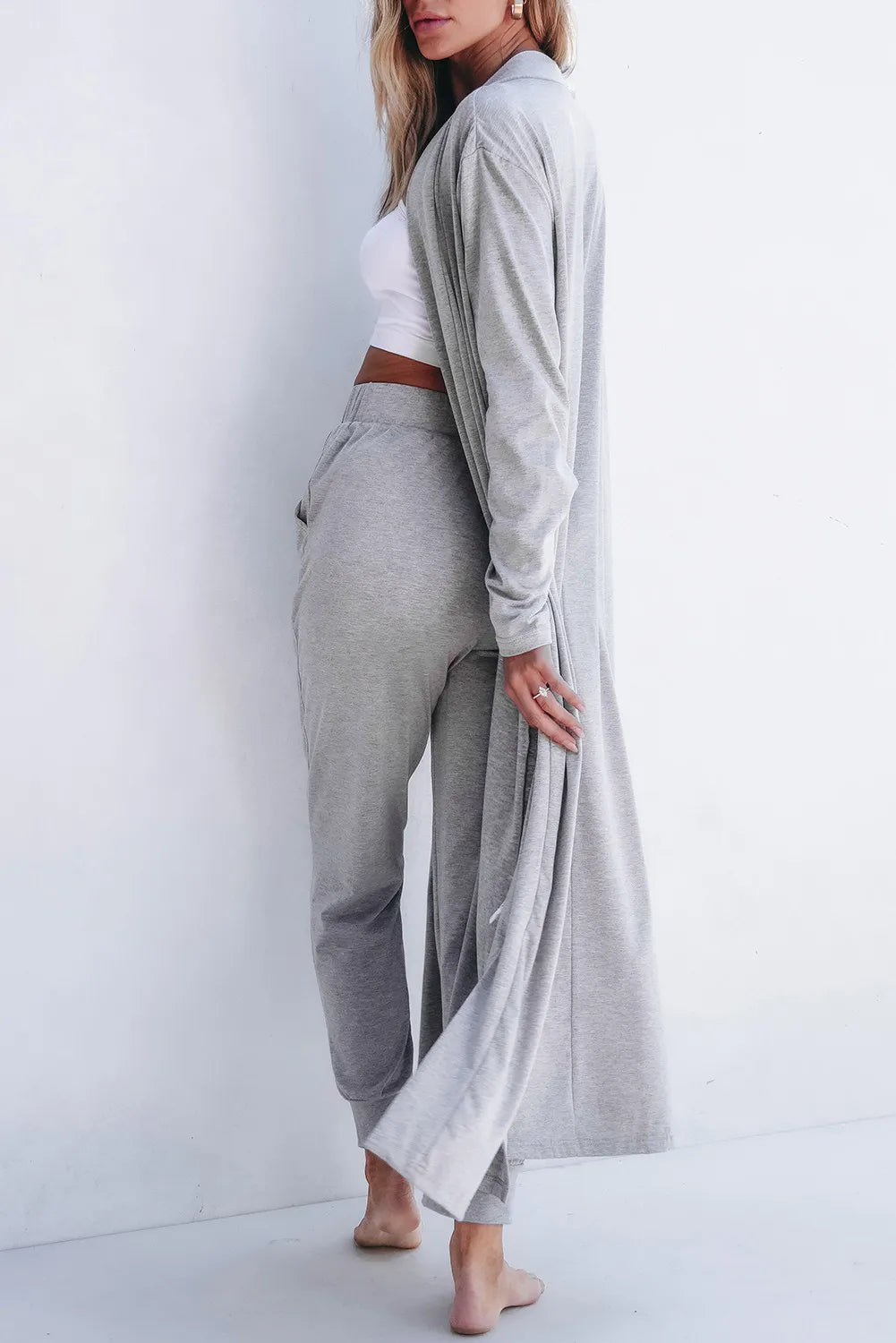 Open Front Long Sleeve Cardigan and Pants Lounge Set - Sleepwear by Trendsi | Available at Handbags Specialist Headquarter