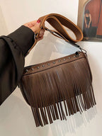 PU Leather Fringe Studded Crossbody Bag - Crossbody Bag by Trendsi | Available at Handbags Specialist Headquarter