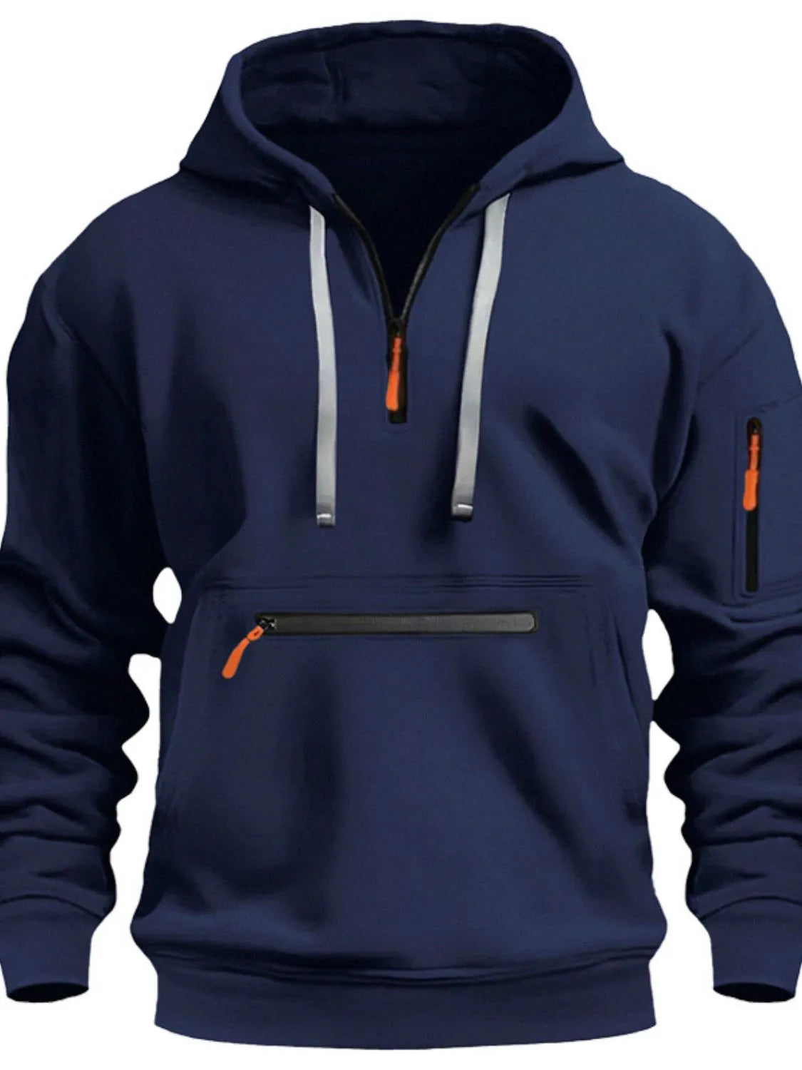 Men's Full Drawstring Half Zip Hoodie Plus Size - Men's Sweatshirts by Trendsi | Available at Handbags Specialist Headquarter