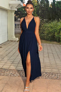 Sleeveless Plunge Neck Slit Maxi Dress - Maxi Dress by Trendsi | Available at Handbags Specialist Headquarter