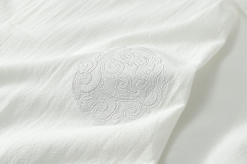 Ninth Pants Slim Korean Style Men's Casual Cotton And Linen Two-piece Set